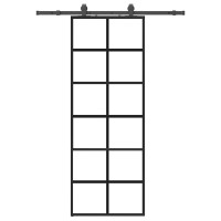 Produktbild för Skjutdörr med beslag svart 76x205 cm ESG-glas