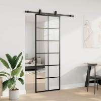 Produktbild för Skjutdörr med beslag svart 76x205 cm ESG-glas