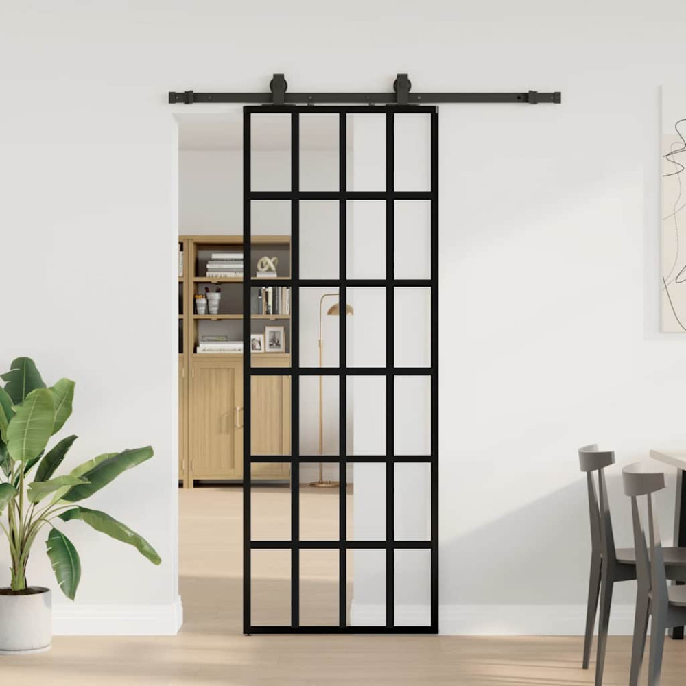 Produktbild för Skjutdörr med beslag svart 76x205 cm ESG-glas