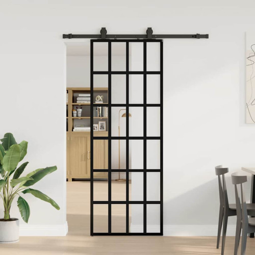 vidaXL Skjutdörr med beslag svart 76x205 cm ESG-glas