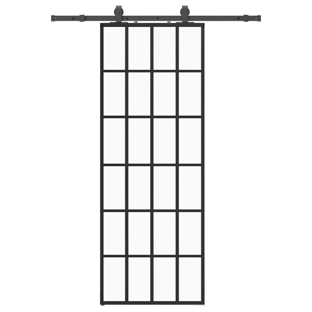 Produktbild för Skjutdörr med beslag svart 76x205 cm ESG-glas