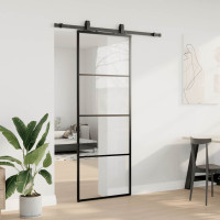 Produktbild för Skjutdörr med beslag svart 76x205 cm ESG-glas