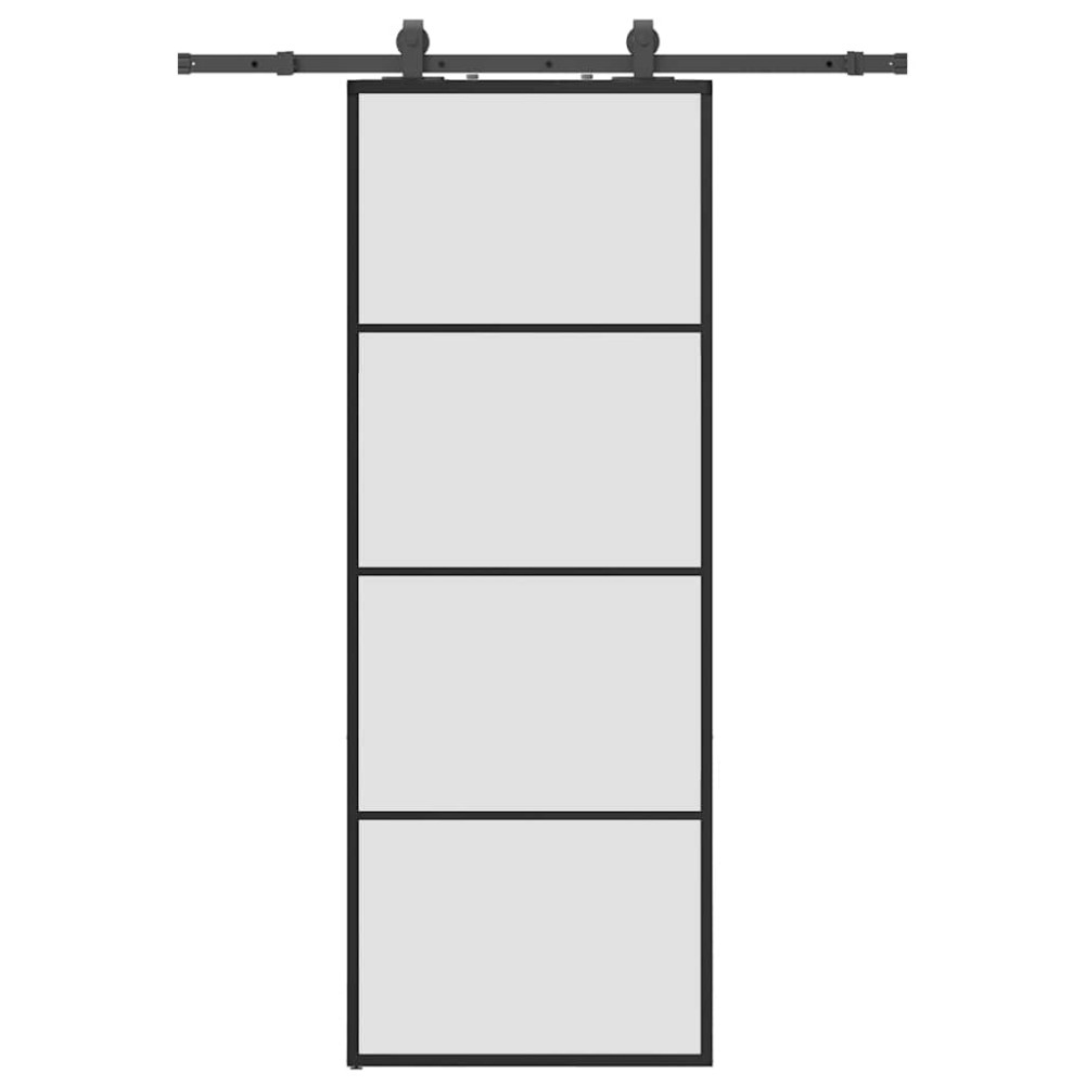 Produktbild för Skjutdörr med beslag svart 76x205 cm ESG-glas
