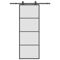 Produktbild för Skjutdörr med beslag svart 76x205 cm ESG-glas