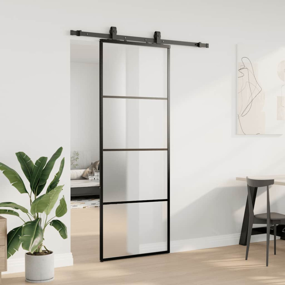 Produktbild för Skjutdörr med beslag svart 76x205 cm ESG-glas