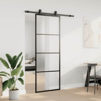 Produktbild för Skjutdörr med beslag svart 76x205 cm ESG-glas