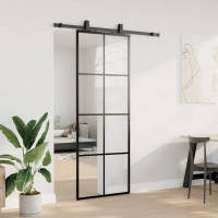 Produktbild för Skjutdörr med beslag svart 76x205 cm ESG-glas
