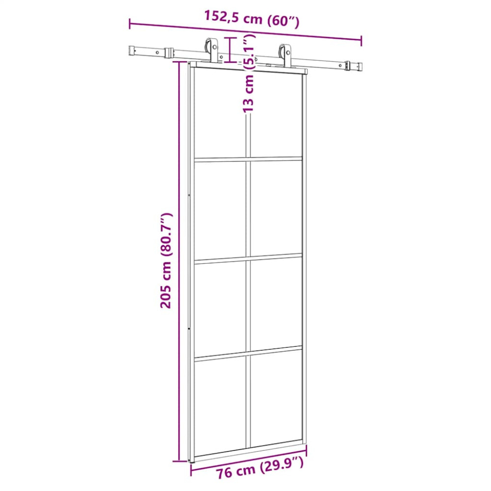 Produktbild för Skjutdörr med beslag svart 76x205 cm ESG-glas