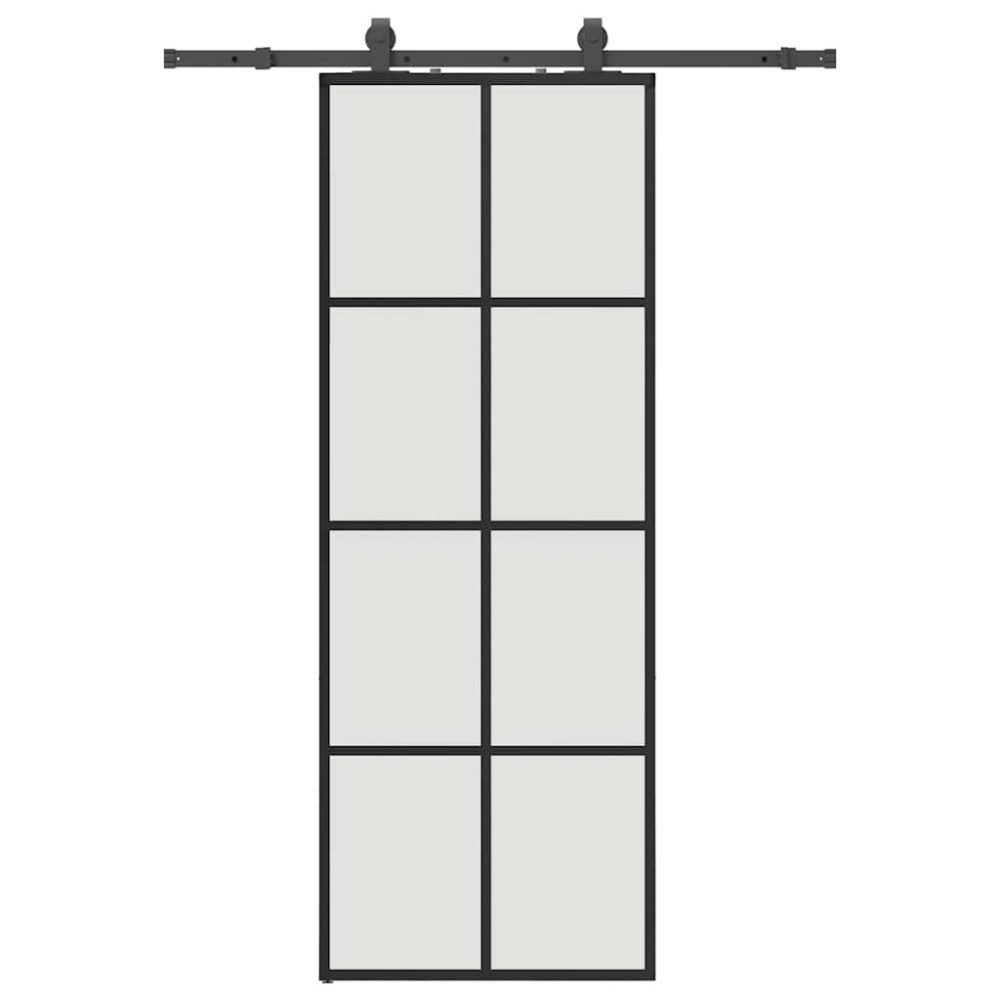 Produktbild för Skjutdörr med beslag svart 76x205 cm ESG-glas