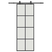 Produktbild för Skjutdörr med beslag svart 76x205 cm ESG-glas