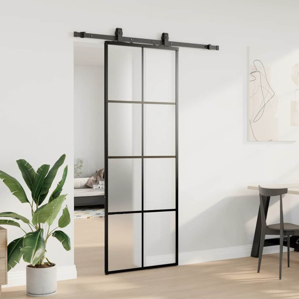 Produktbild för Skjutdörr med beslag svart 76x205 cm ESG-glas