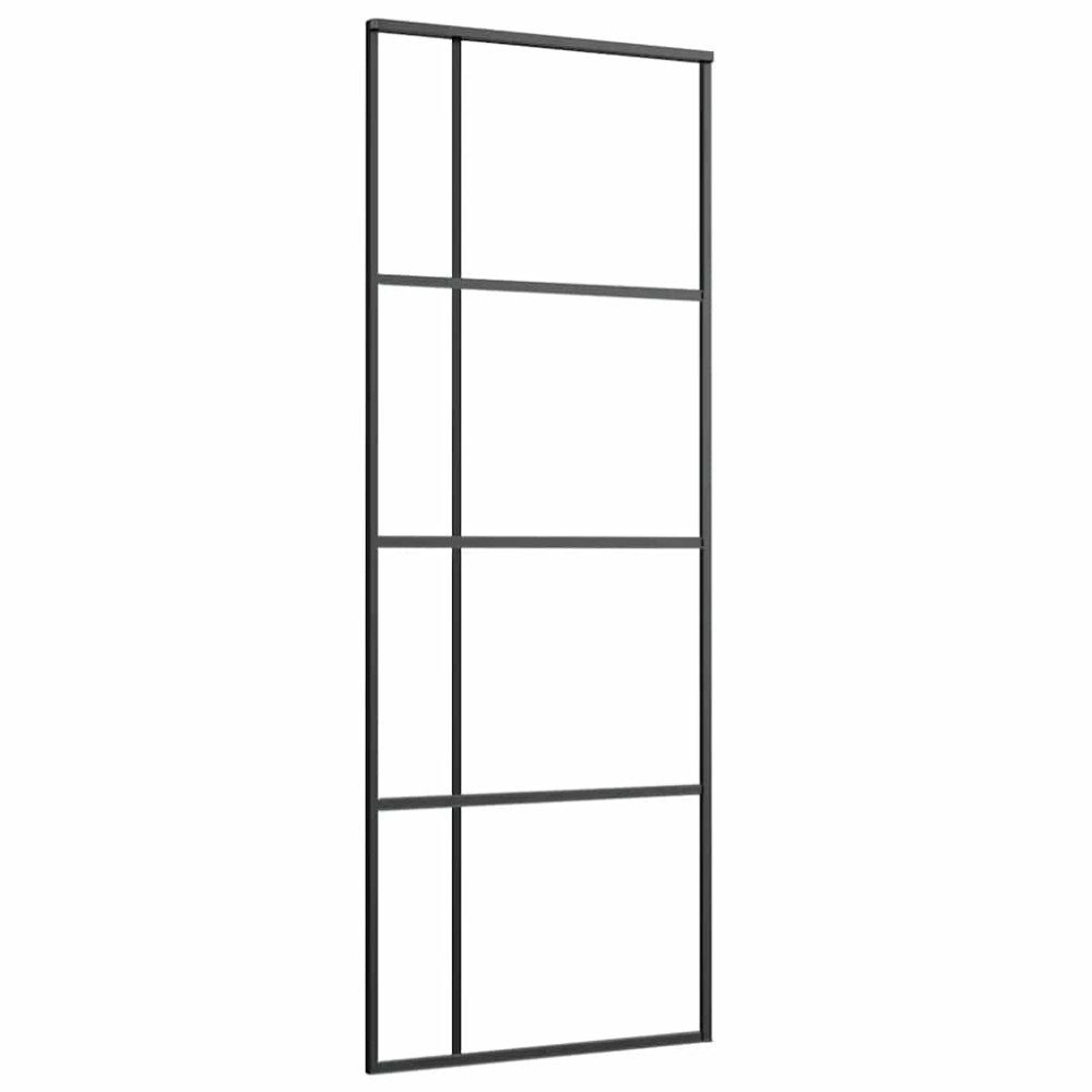 Produktbild för Skjutdörr med beslag svart 76x205 cm ESG-glas