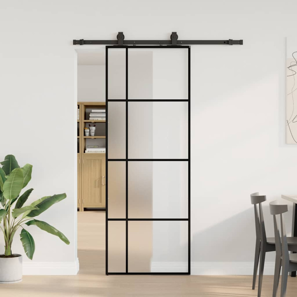 Produktbild för Skjutdörr med beslag svart 76x205 cm ESG-glas