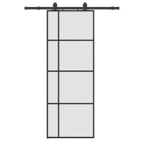 Produktbild för Skjutdörr med beslag svart 76x205 cm ESG-glas