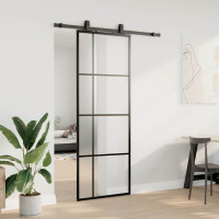 Produktbild för Skjutdörr med beslag svart 76x205 cm ESG-glas