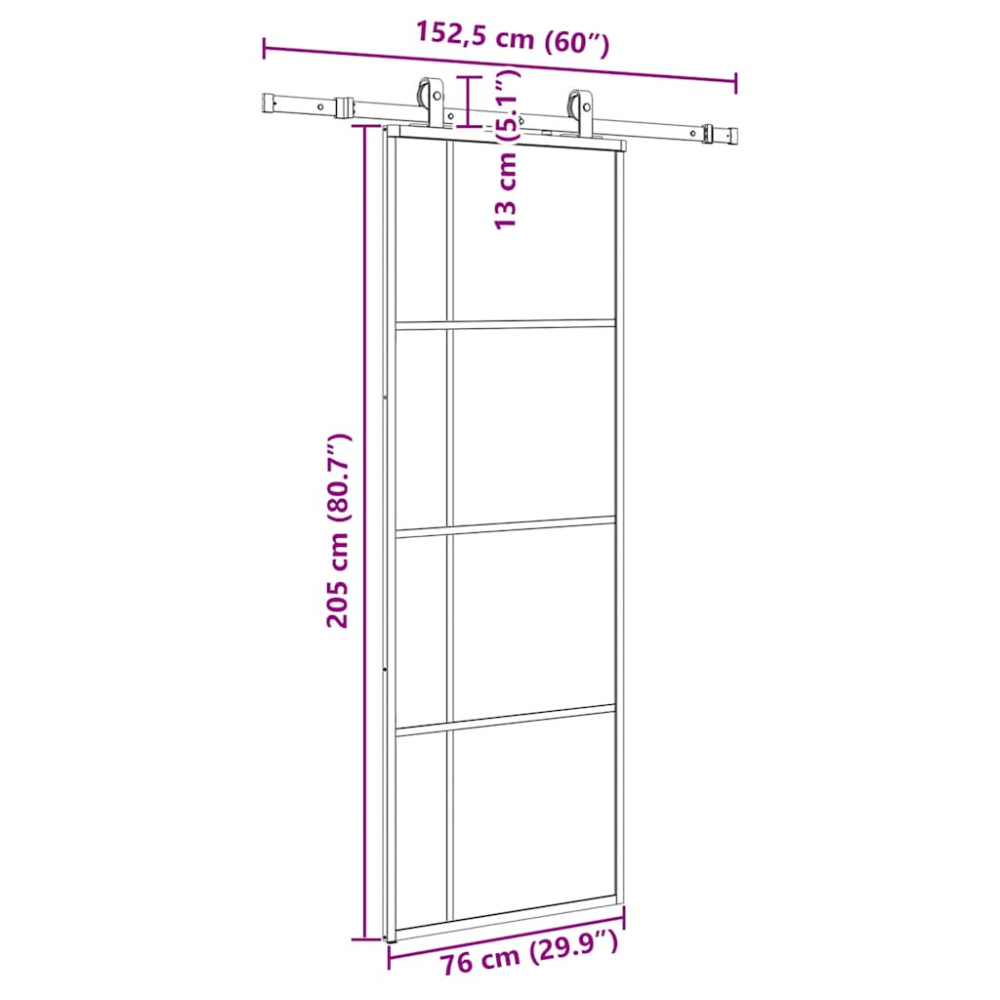 Produktbild för Skjutdörr med beslag svart 76x205 cm ESG-glas