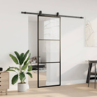 Produktbild för Skjutdörr med beslag svart 76x205 cm ESG-glas