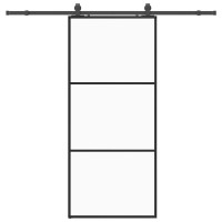 Produktbild för Skjutdörr med beslag svart 90x205 cm ESG-glas