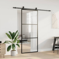 Produktbild för Skjutdörr med beslag svart 90x205 cm ESG-glas