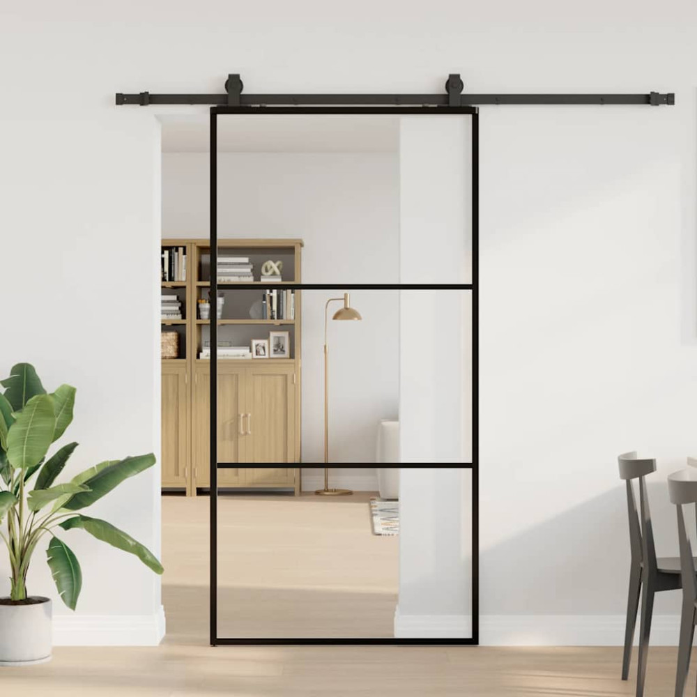 Produktbild för Skjutdörr med beslag svart 102x205 cm ESG-glas