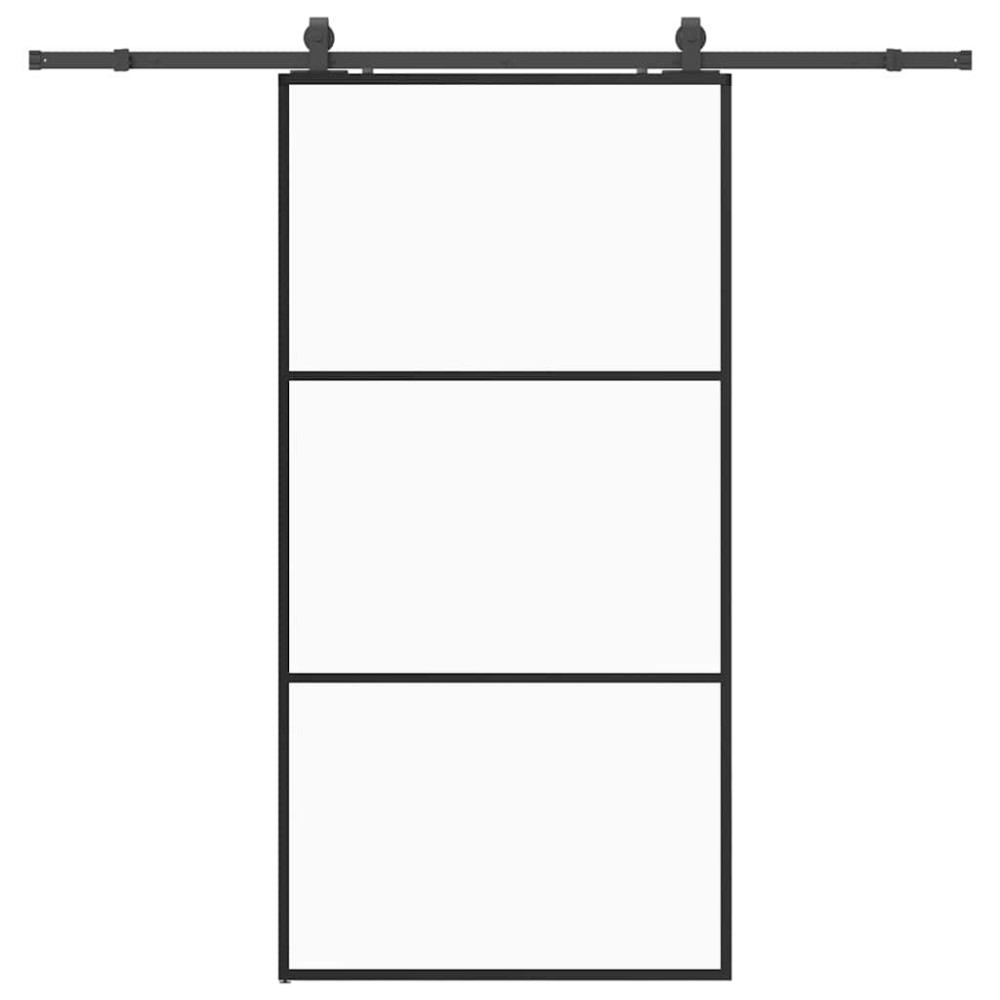 Produktbild för Skjutdörr med beslag svart 102x205 cm ESG-glas
