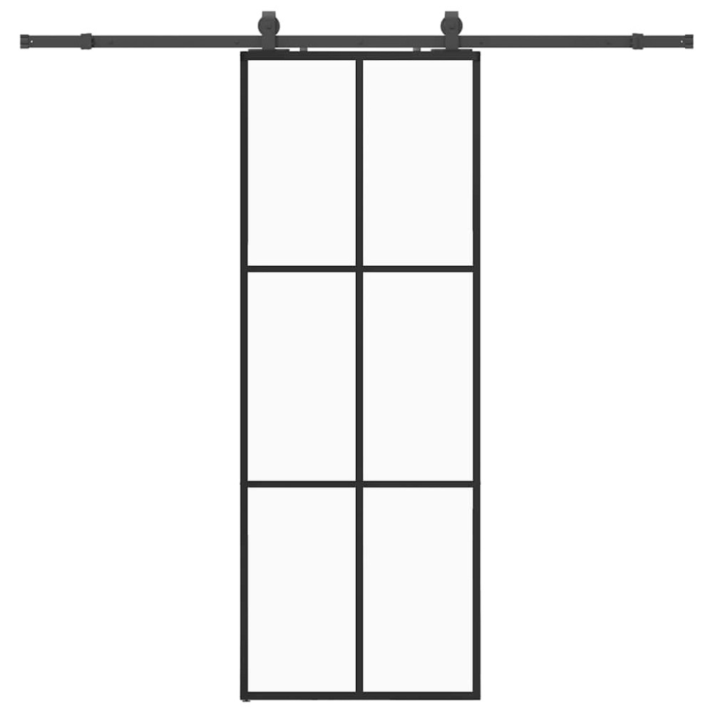 Produktbild för Skjutdörr med beslag svart 76x205 cm ESG-glas