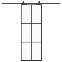 Produktbild för Skjutdörr med beslag svart 76x205 cm ESG-glas
