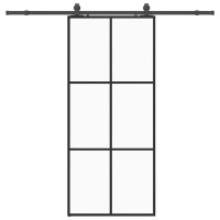 Produktbild för Skjutdörr med beslag svart 90x205 cm ESG-glas