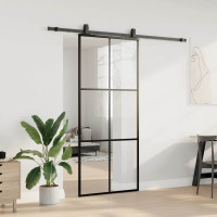 Produktbild för Skjutdörr med beslag svart 90x205 cm ESG-glas