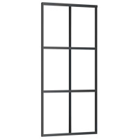Produktbild för Skjutdörr med beslag svart 90x205 cm ESG-glas