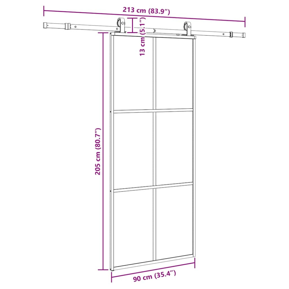 Produktbild för Skjutdörr med beslag svart 90x205 cm ESG-glas