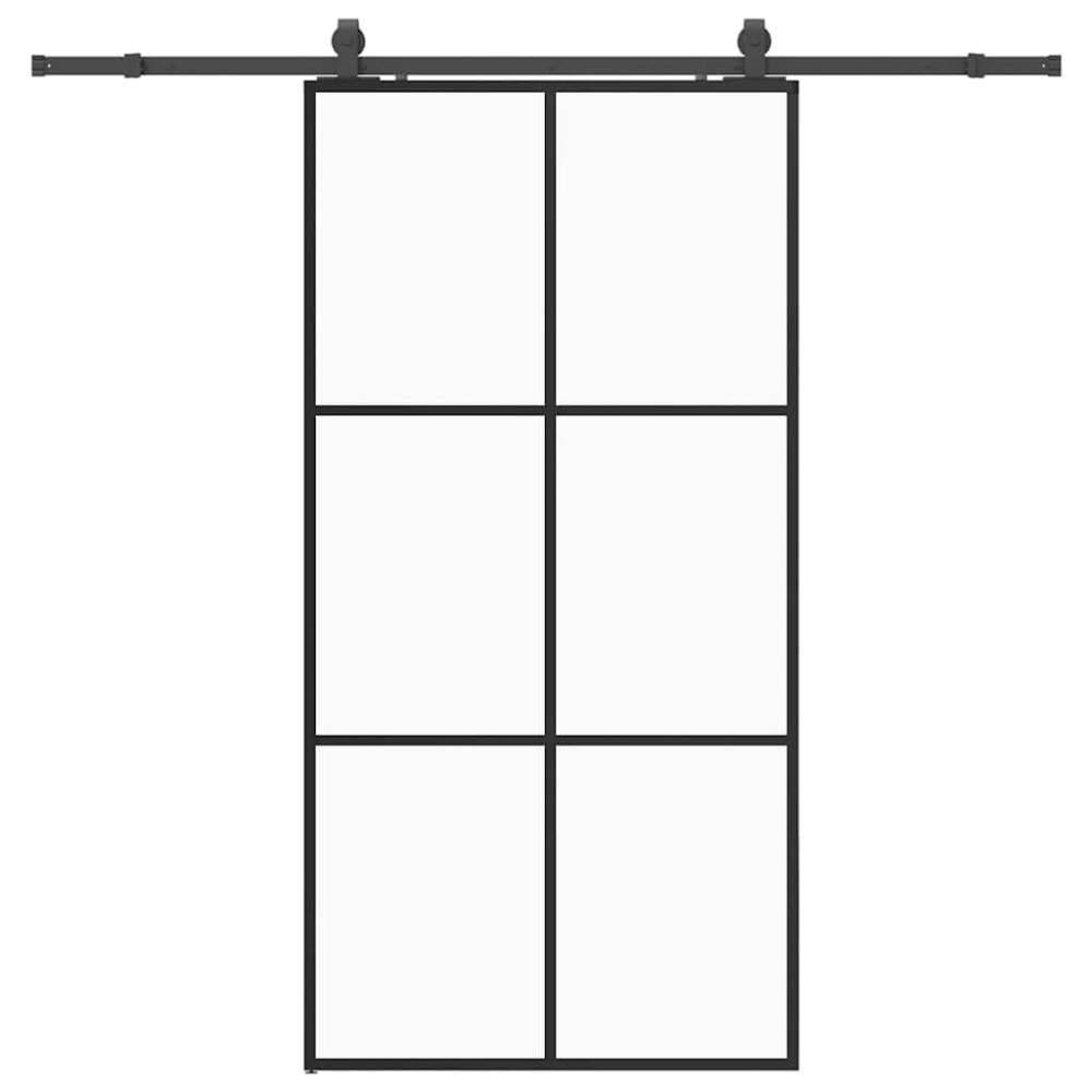 Produktbild för Skjutdörr med beslag svart 102x205 cm ESG-glas