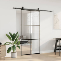 Produktbild för Skjutdörr med beslag svart 102x205 cm ESG-glas