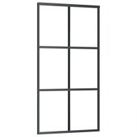 Produktbild för Skjutdörr med beslag svart 102x205 cm ESG-glas