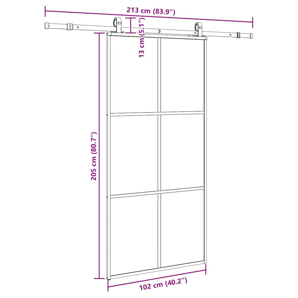 Produktbild för Skjutdörr med beslag svart 102x205 cm ESG-glas