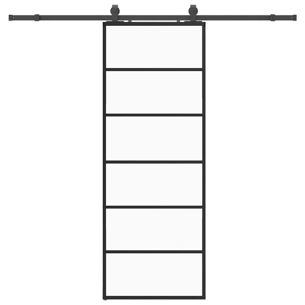 Produktbild för Skjutdörr med beslag svart 76x205 cm ESG-glas