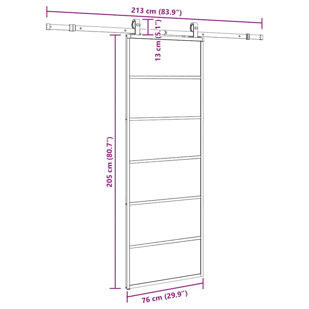 Produktbild för Skjutdörr med beslag svart 76x205 cm ESG-glas