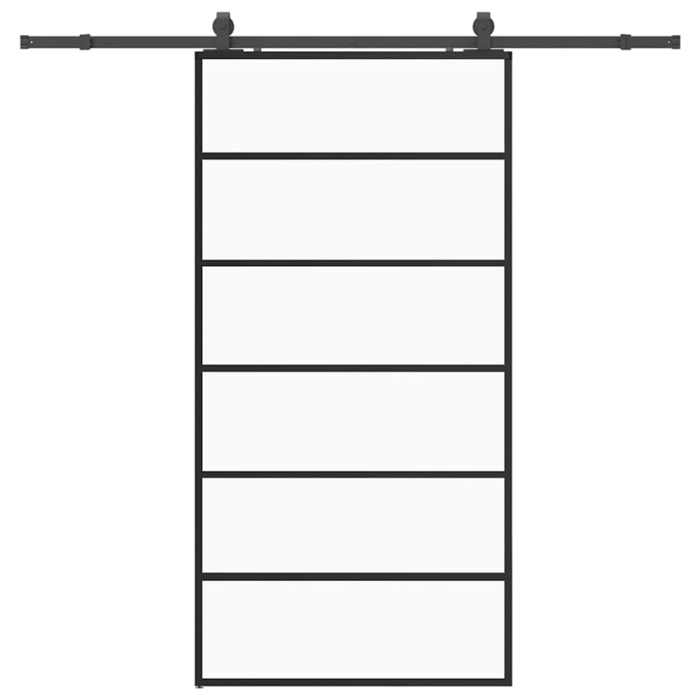Produktbild för Skjutdörr med beslag svart 102x205 cm ESG-glas