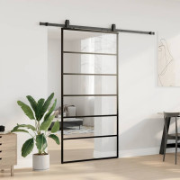 Produktbild för Skjutdörr med beslag svart 102x205 cm ESG-glas