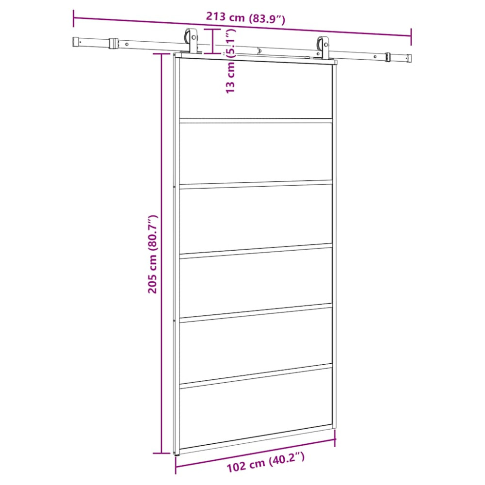 Produktbild för Skjutdörr med beslag svart 102x205 cm ESG-glas