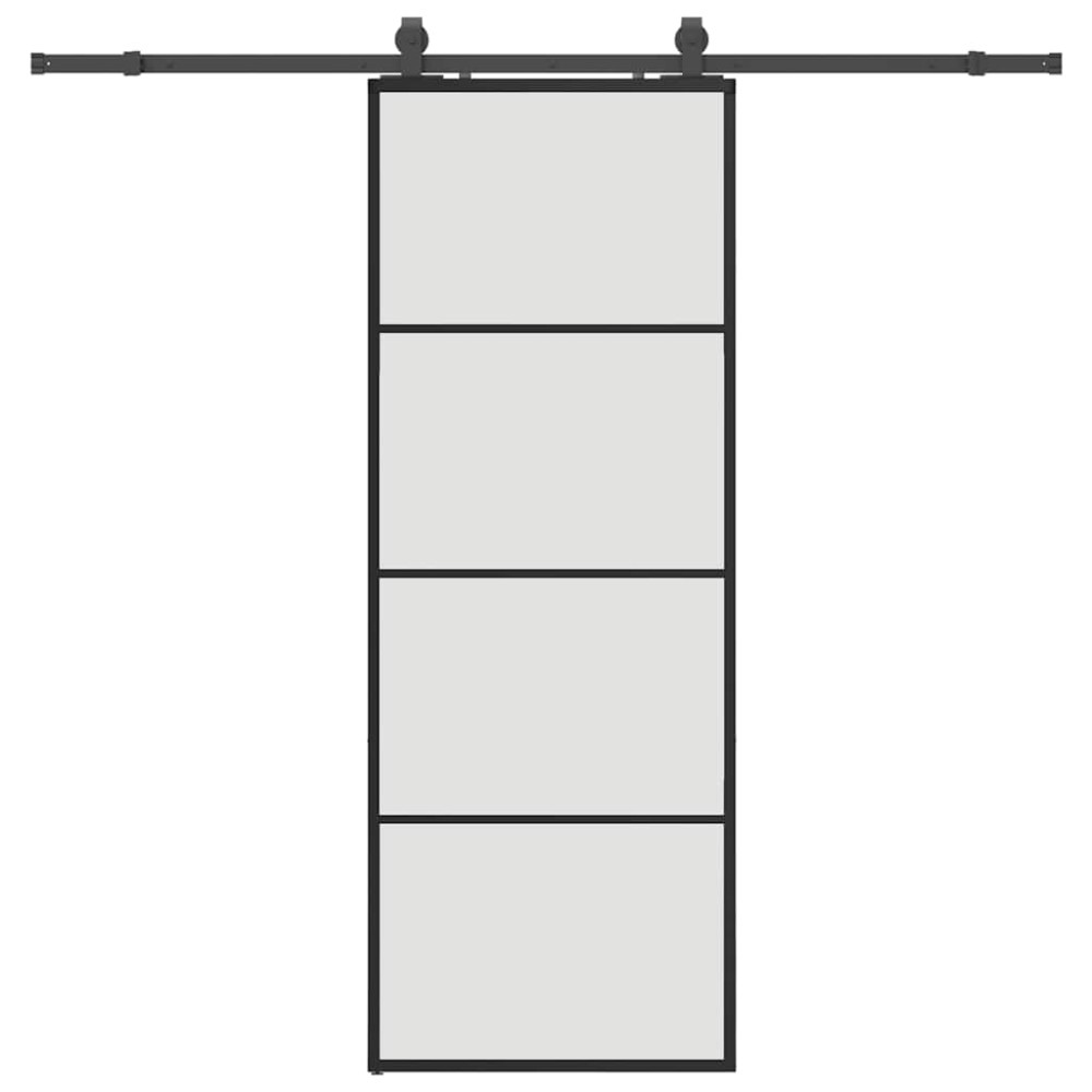 Produktbild för Skjutdörr med beslag svart 76x205 cm ESG-glas