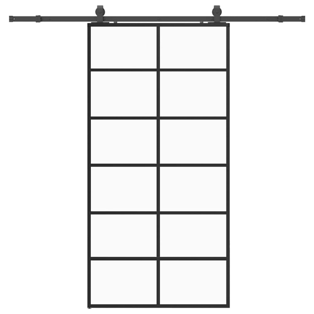 Produktbild för Skjutdörr med beslag svart 90x205 cm ESG-glas