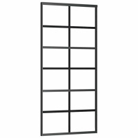 Produktbild för Skjutdörr med beslag svart 90x205 cm ESG-glas