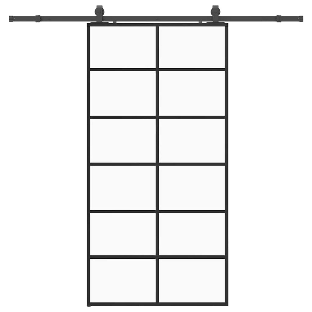Produktbild för Skjutdörr med beslag svart 102x205 cm ESG-glas