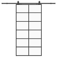 Produktbild för Skjutdörr med beslag svart 102x205 cm ESG-glas