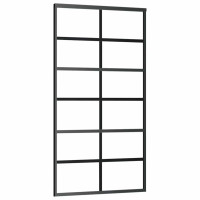 Produktbild för Skjutdörr med beslag svart 102x205 cm ESG-glas