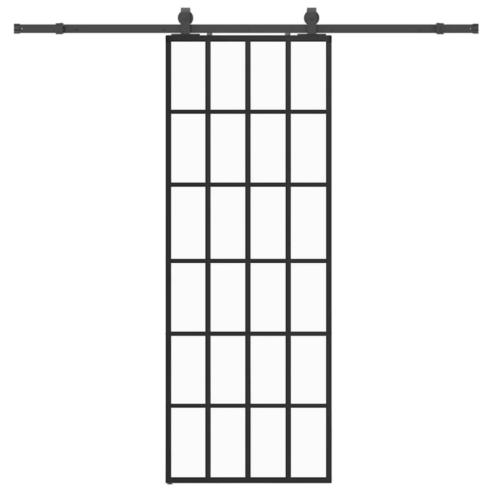 Produktbild för Skjutdörr med beslag svart 76x205 cm ESG-glas
