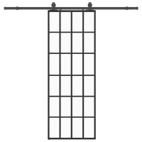 Produktbild för Skjutdörr med beslag svart 76x205 cm ESG-glas