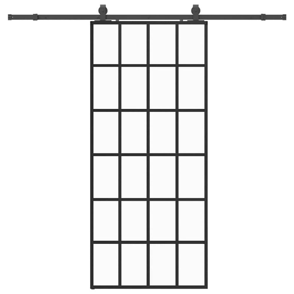 Produktbild för Skjutdörr med beslag svart 90x205 cm ESG-glas