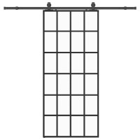 Produktbild för Skjutdörr med beslag svart 90x205 cm ESG-glas
